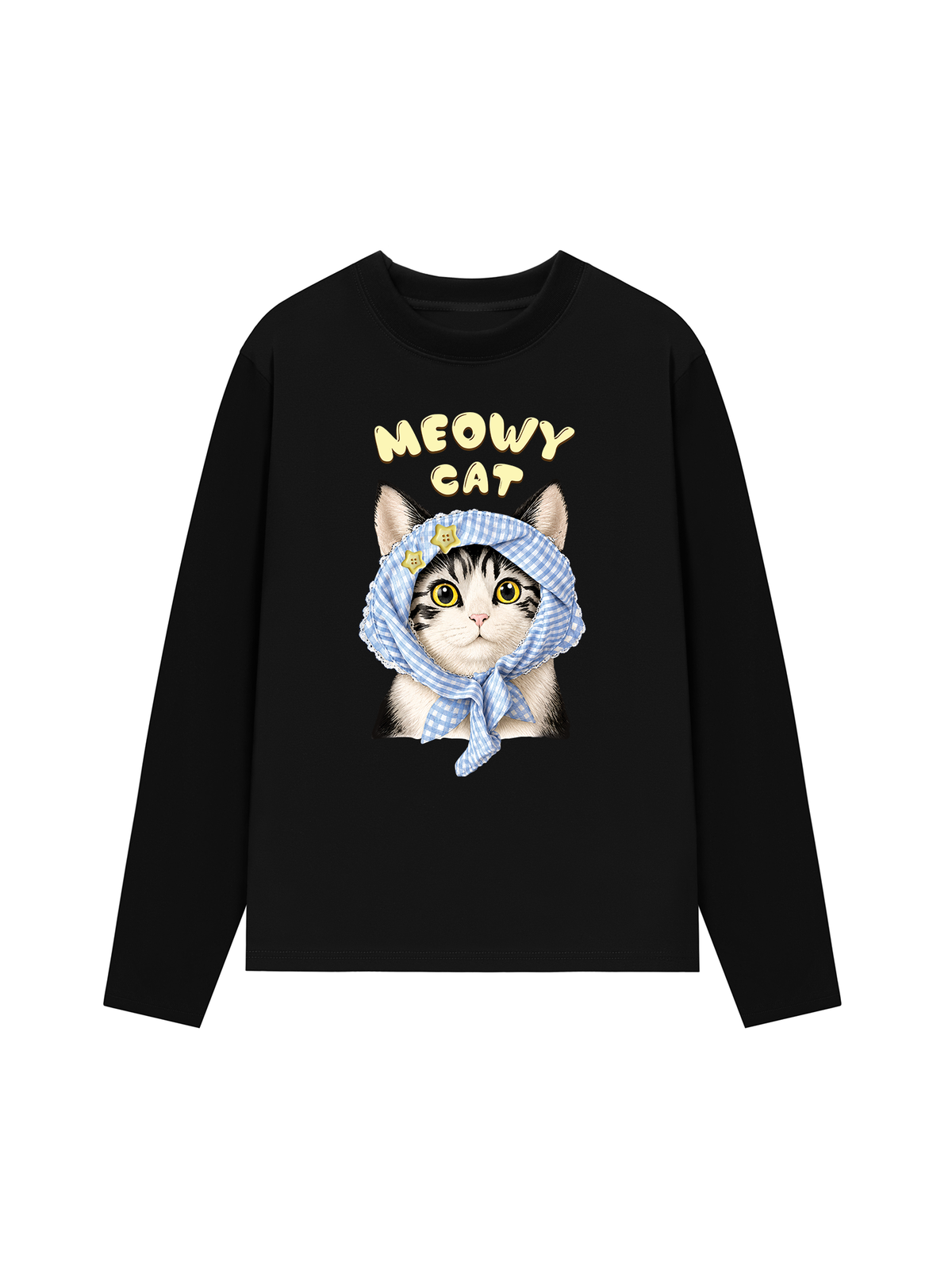 Áo Thun Dài Tay Blue Plaid Meowy Cat