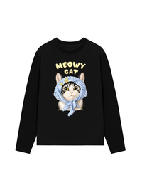 Áo Thun Dài Tay Blue Plaid Meowy Cat