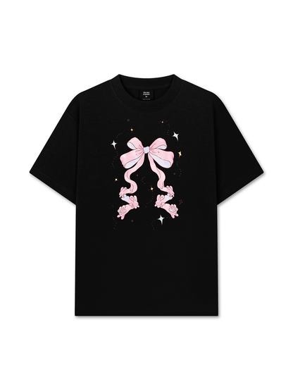 Áo Thun Relaxed Fit Cute Girl Pink Bow Bunny