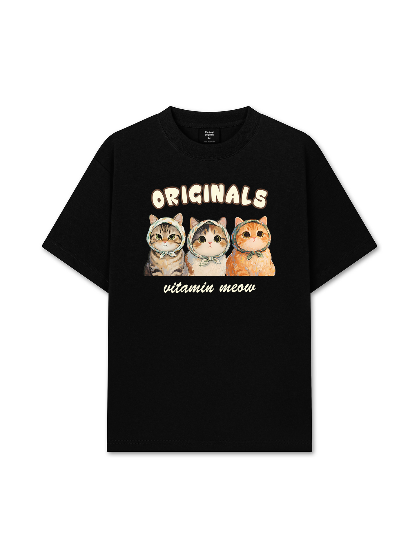 Áo Thun Relaxed Fit Cute Three Cat Vitamin Meow