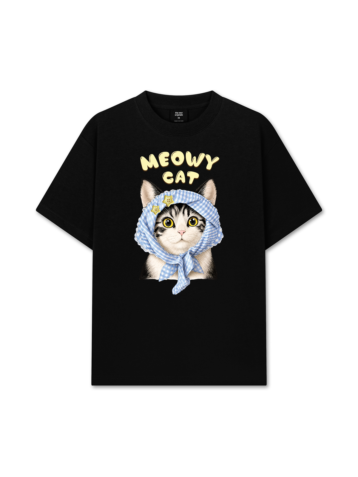 Áo Thun Relaxed Fit Blue Plaid Meowy Cat