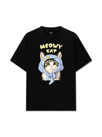 Áo Thun Relaxed Fit Blue Plaid Meowy Cat