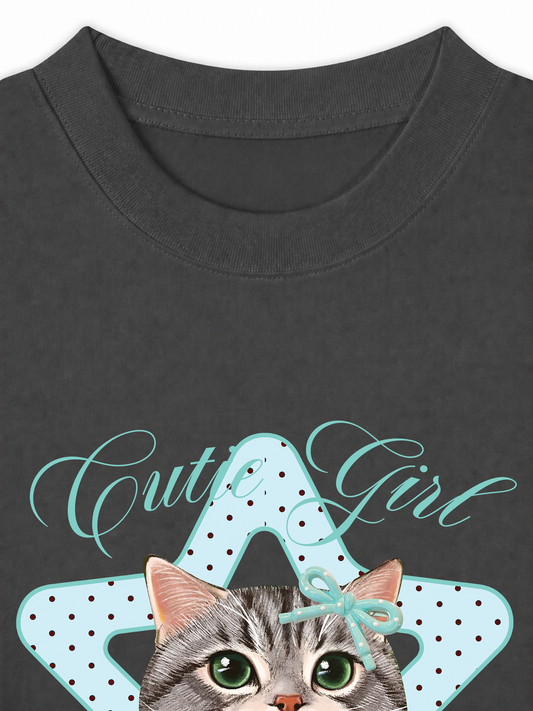 Áo Thun Relaxed Fit Cutie Girl Blue Tiffany