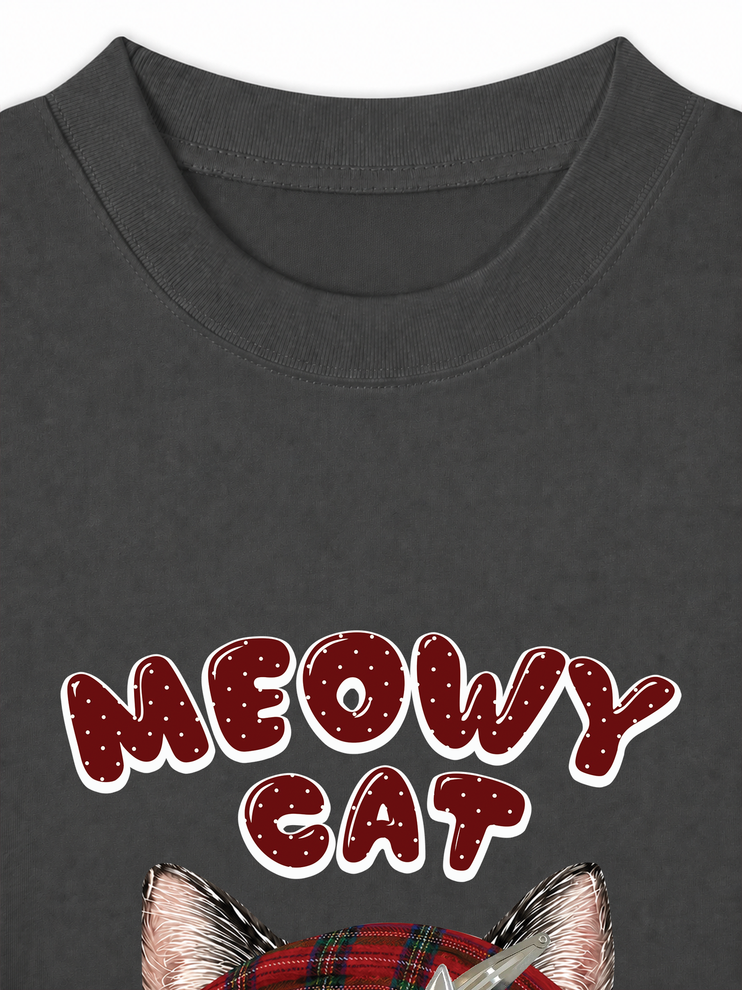 Áo Thun Relaxed Fit Meowy Cat Red Xmas Plaid