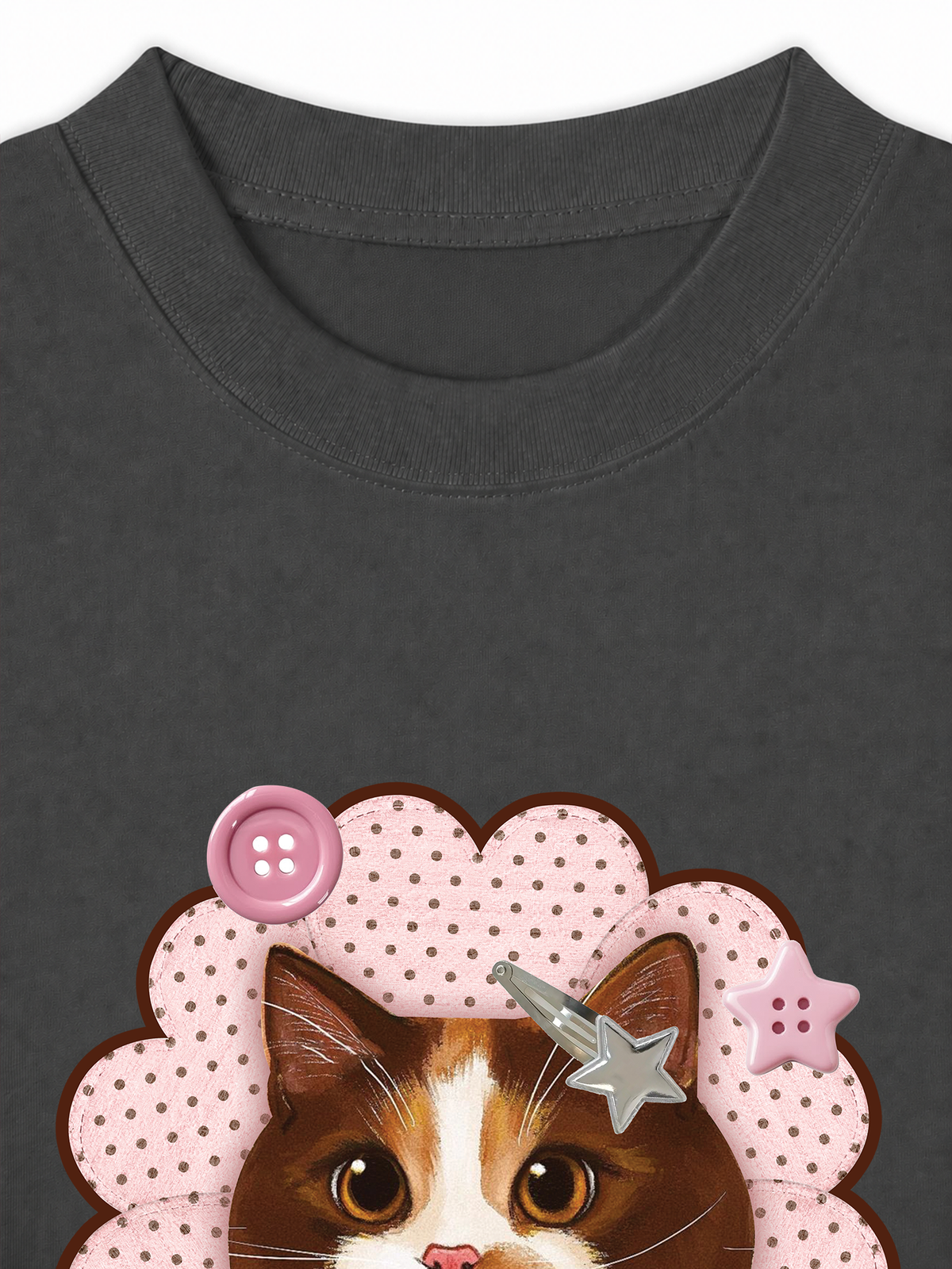 Áo Thun Relaxed Fit Cute Pink Flower Cat