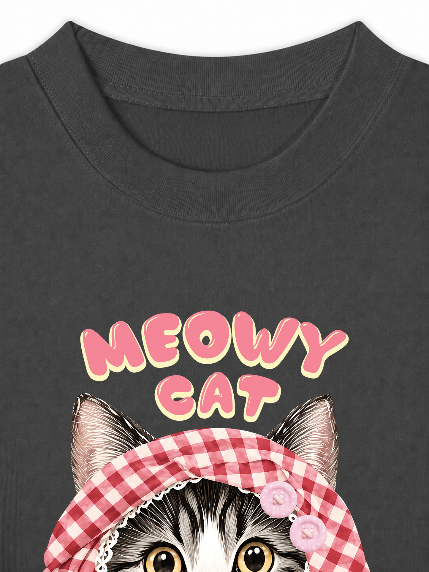 Áo Thun Relaxed Fit Meowy Cat Pink Plaid