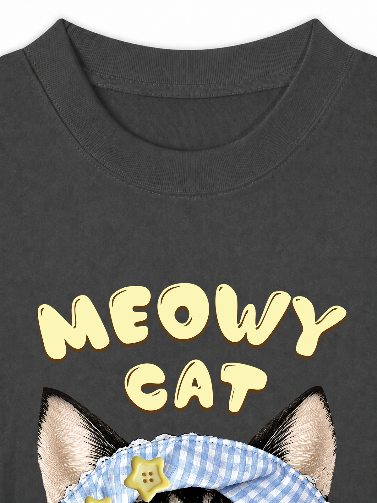 Áo Thun Relaxed Fit Blue Plaid Meowy Cat