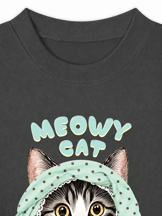 Áo Thun Relaxed Fit Meowy Cat Blue Tiffany Dots