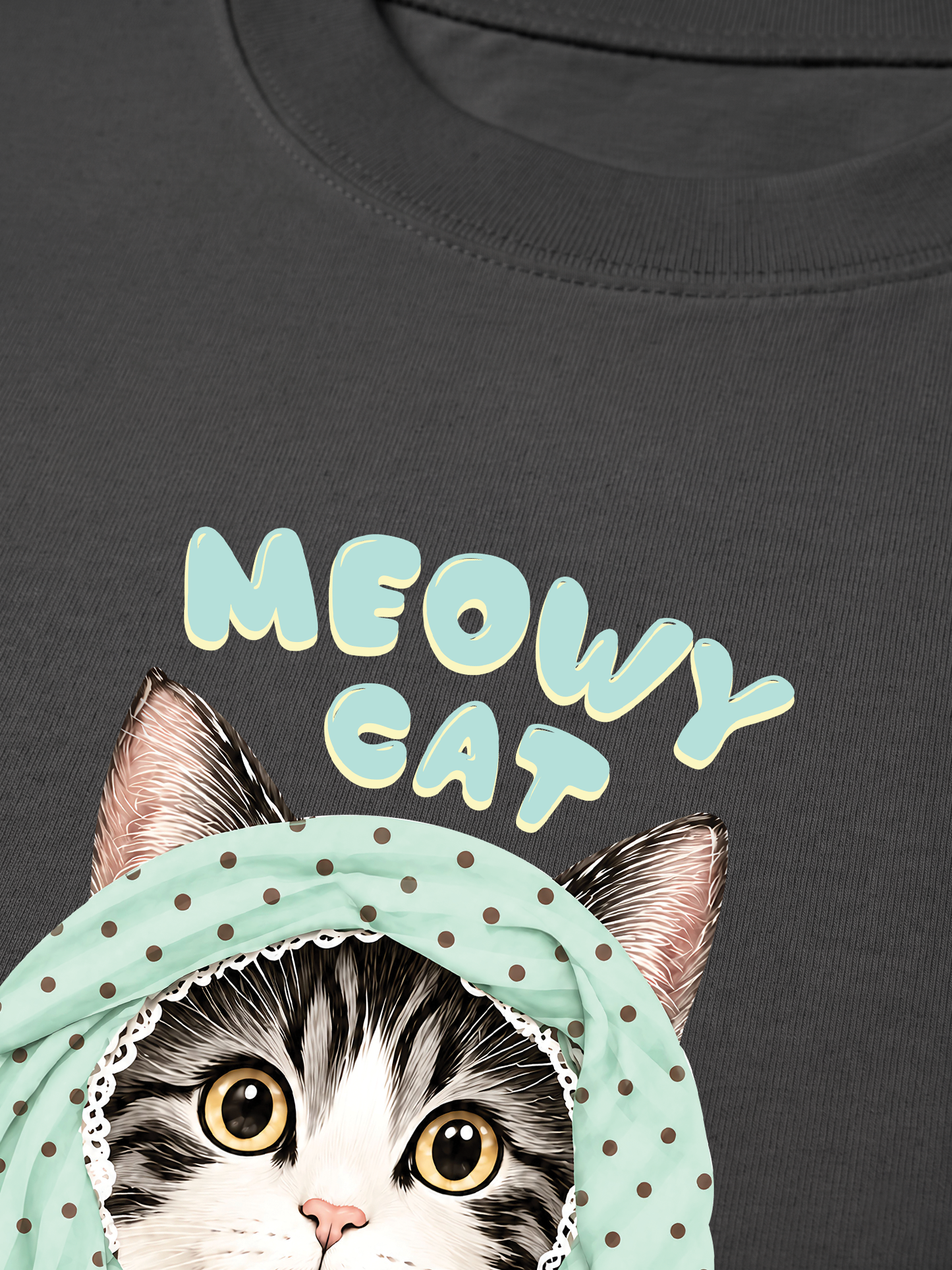 Áo Thun Relaxed Fit Meowy Cat Blue Tiffany Dots
