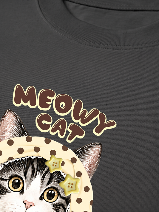 Áo Thun Relaxed Fit  Meowy Cat Cream