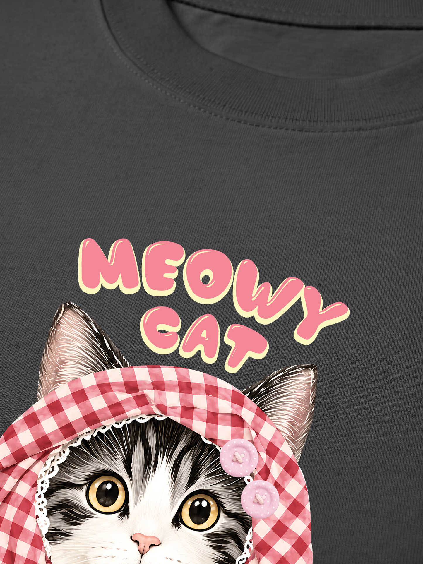 Áo Thun Relaxed Fit Meowy Cat Pink Plaid