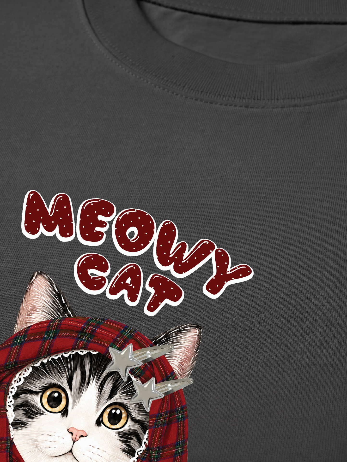 Áo Thun Relaxed Fit Meowy Cat Red Xmas Plaid