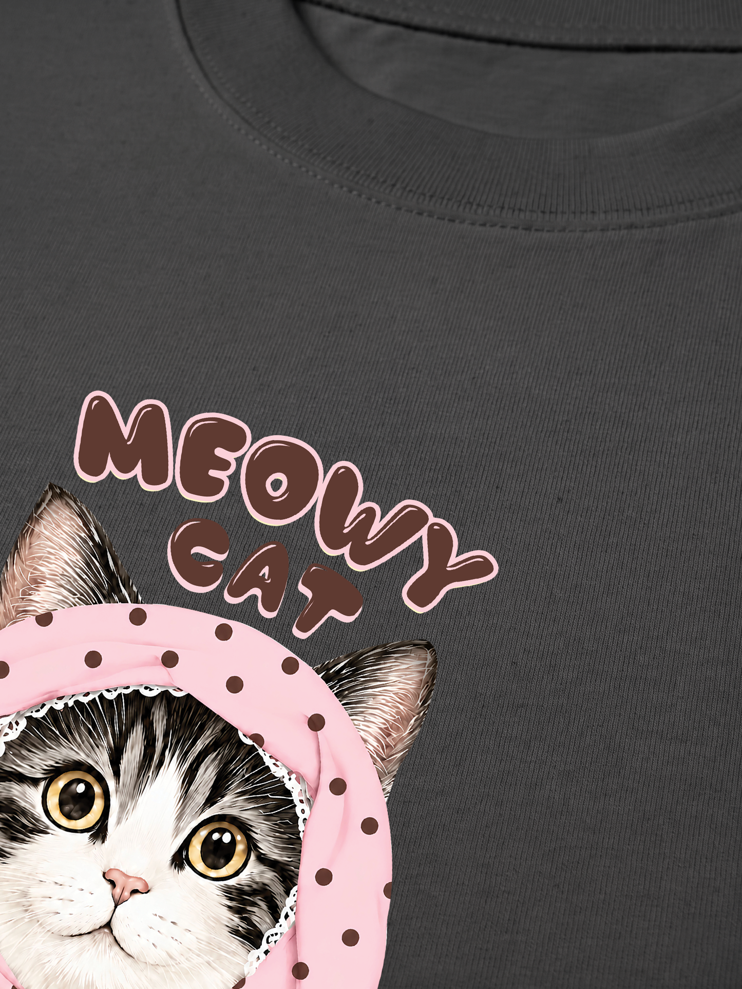 Áo Thun Relaxed Fit Meowy Cat Pink Polka