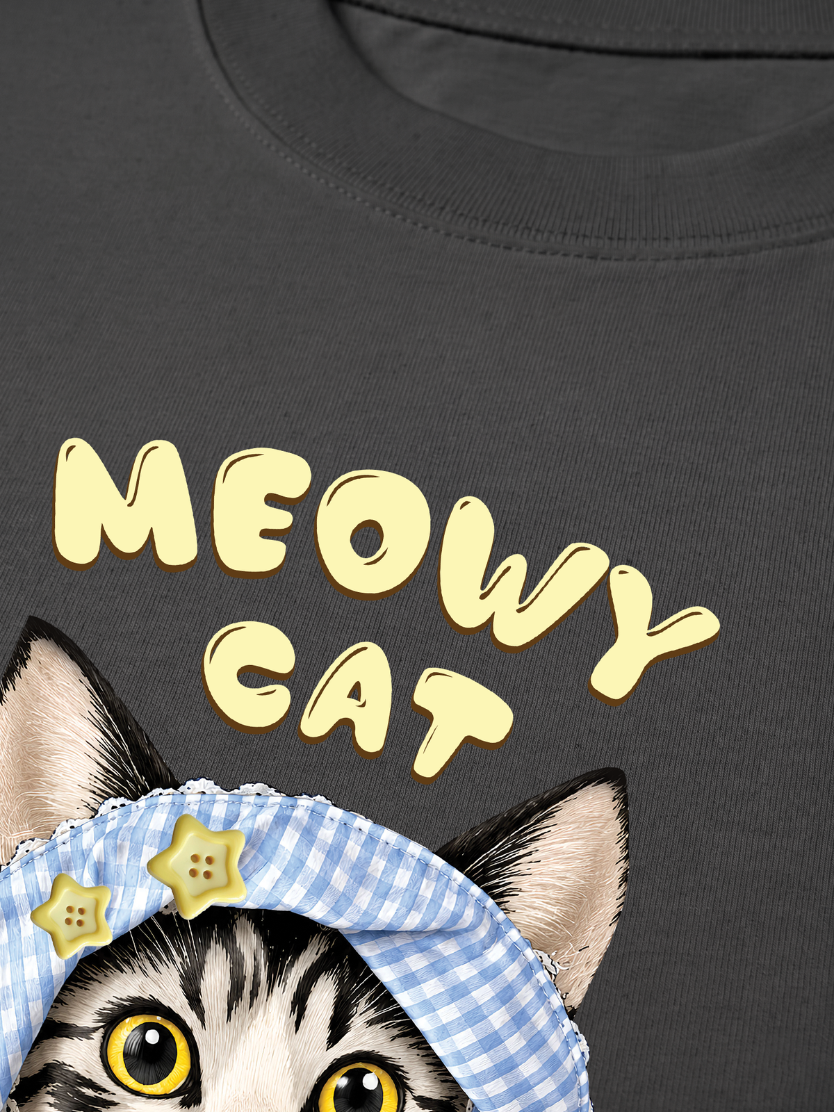 Áo Thun Relaxed Fit Blue Plaid Meowy Cat
