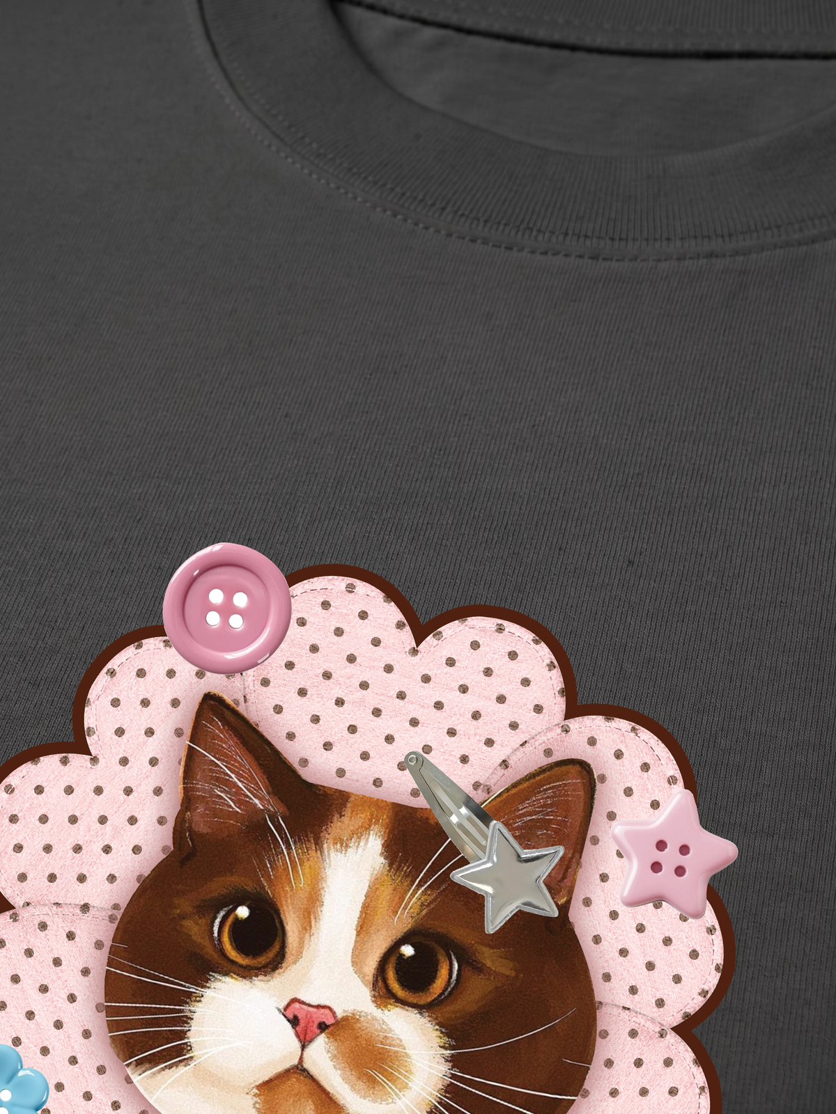 Áo Thun Relaxed Fit Cute Pink Flower Cat