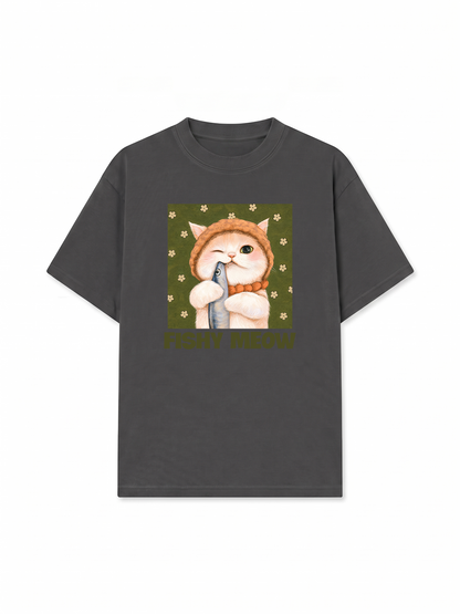 Áo Thun Relaxed Fit Green Fish Meow trước