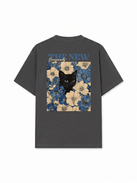 Áo Thun Relaxed Fit Blue Flower Cat