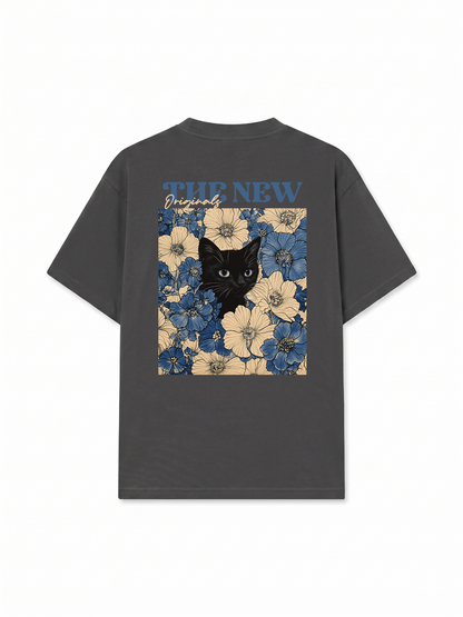 Áo Thun Relaxed Fit Blue Flower Cat
