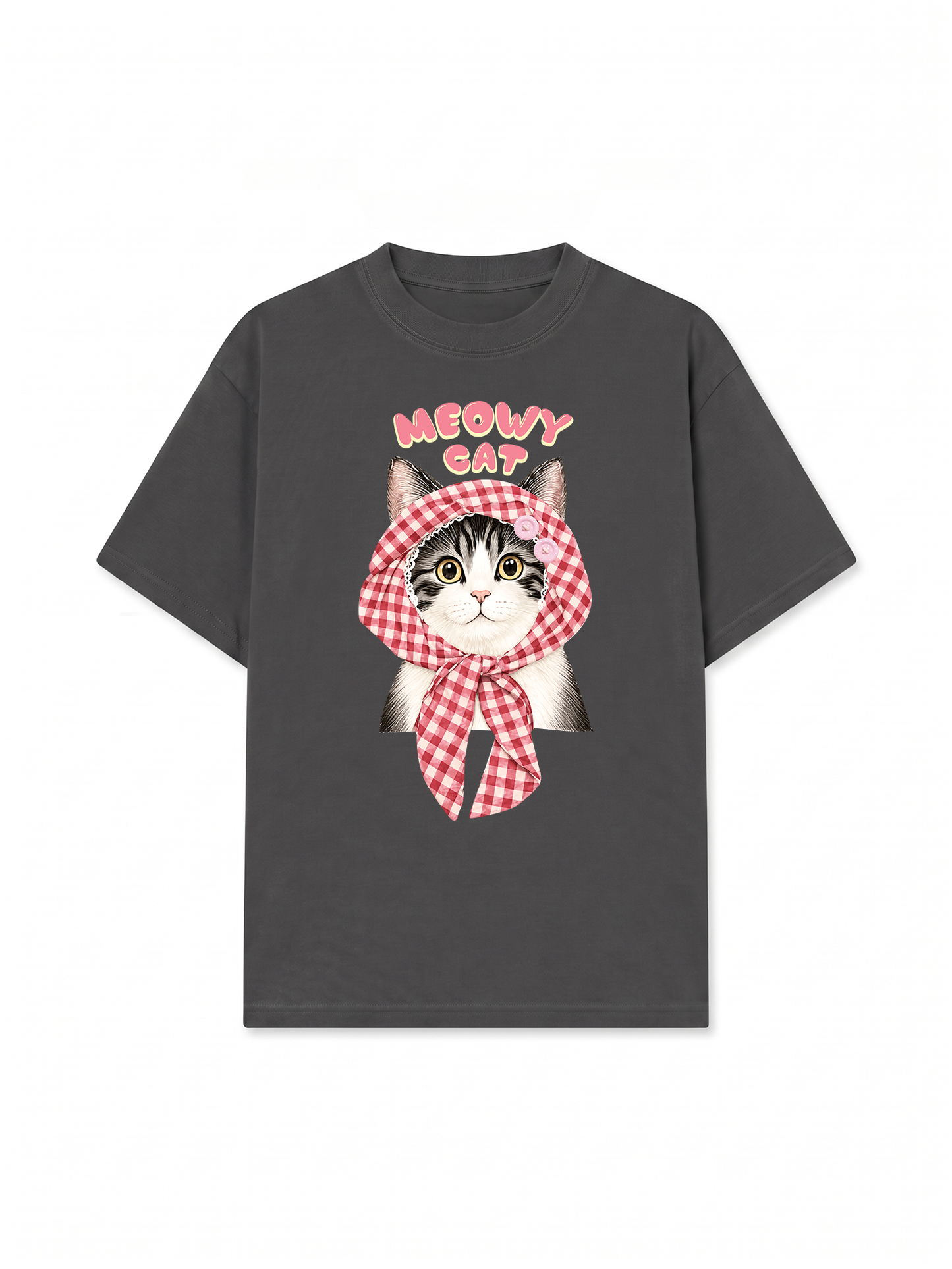 Áo Thun Relaxed Fit Meowy Cat Pink Plaid