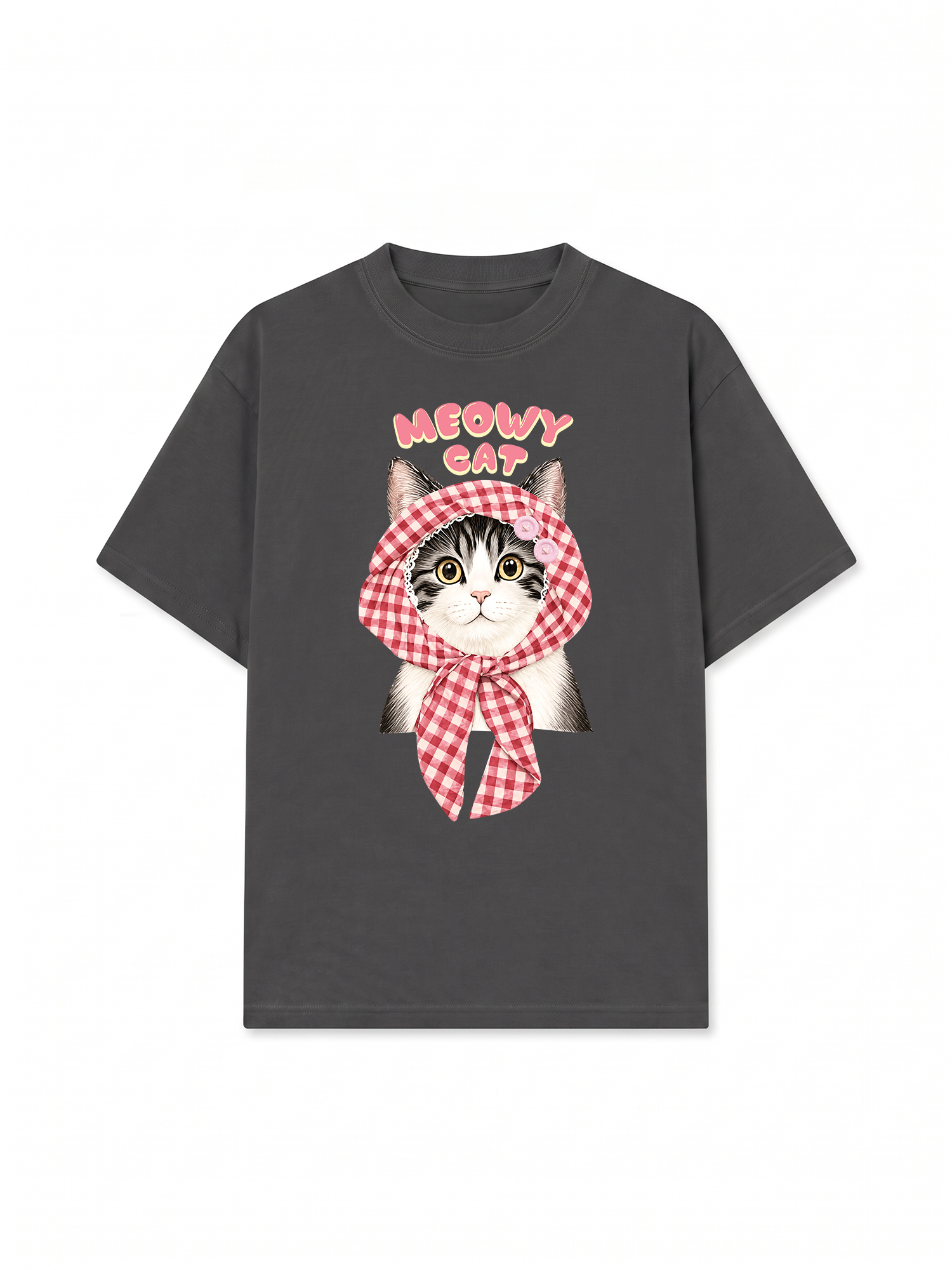 Áo Thun Relaxed Fit Meowy Cat Pink Plaid
