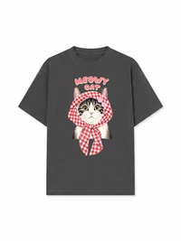 Áo Thun Relaxed Fit Meowy Cat Pink Plaid