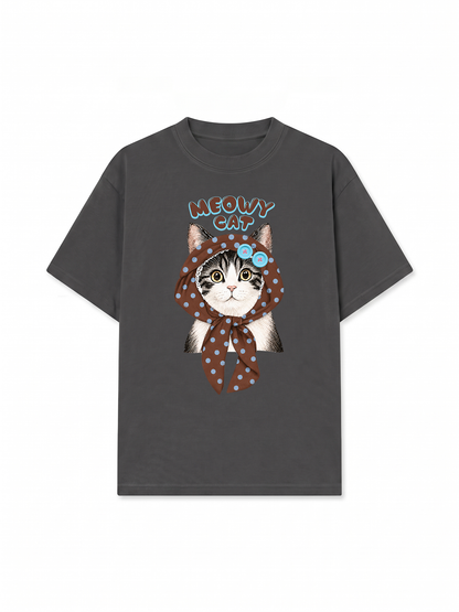 Áo Thun Relaxed Fit  Meowy Cat Brown