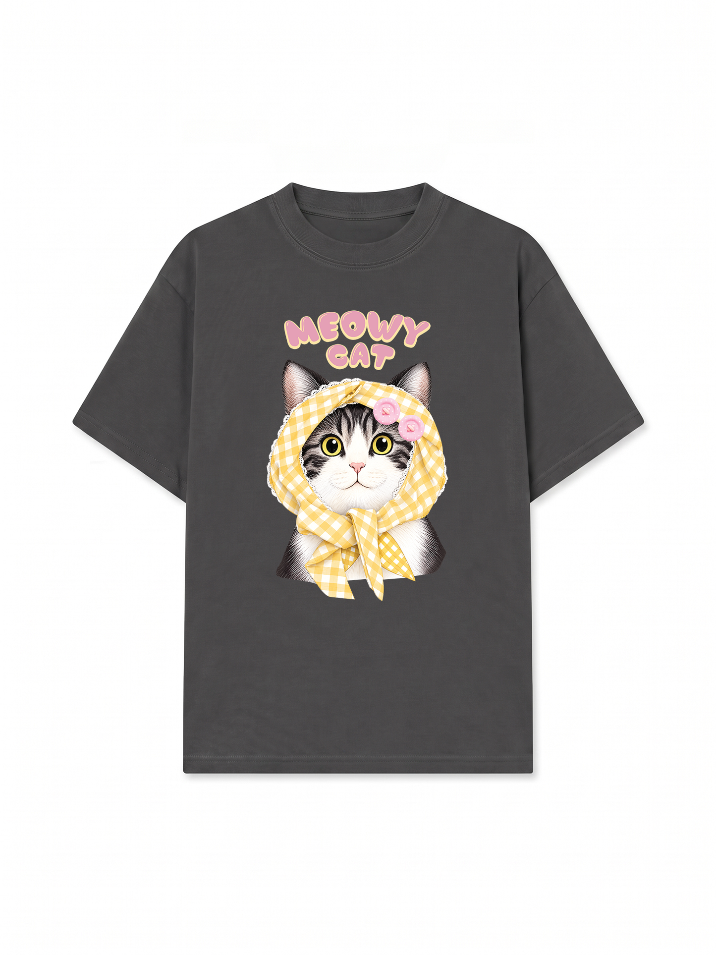 Áo Thun Relaxed Fit Meowy Cat Yellow Plaid