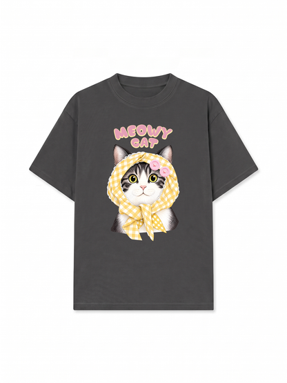 Áo Thun Relaxed Fit Meowy Cat Yellow Plaid