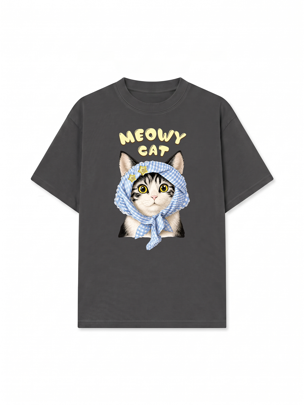 Áo Thun Relaxed Fit Blue Plaid Meowy Cat