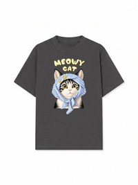 Áo Thun Relaxed Fit Blue Plaid Meowy Cat