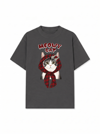 Áo Thun Relaxed Fit Meowy Cat Red Xmas Plaid