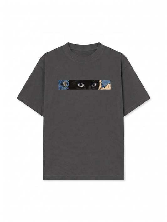 Áo Thun Relaxed Fit Blue Flower Cat
