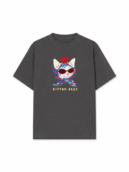 Áo Thun Relaxed Fit Kitten Day Meow With Apple