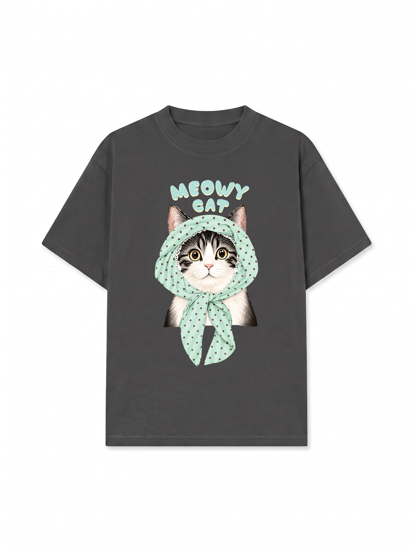 Áo Thun Relaxed Fit Meowy Cat Blue Tiffany Dots
