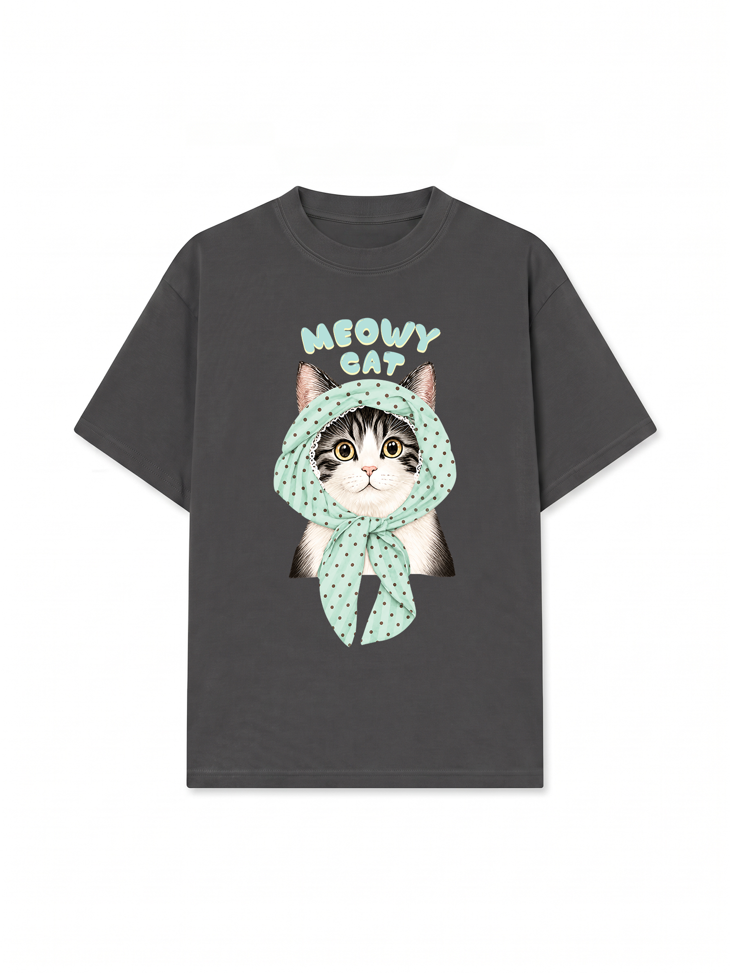 Áo Thun Relaxed Fit Meowy Cat Blue Tiffany Dots