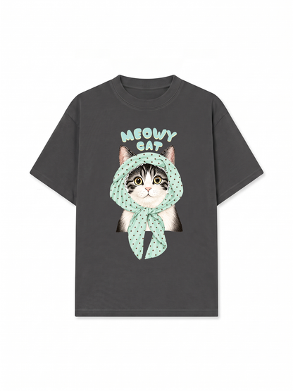 Áo Thun Relaxed Fit Meowy Cat Blue Tiffany Dots