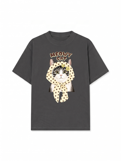 Áo Thun Relaxed Fit  Meowy Cat Cream
