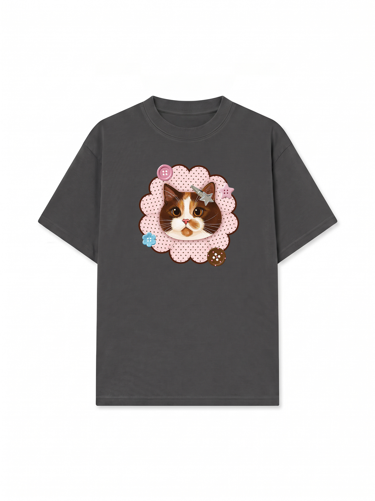 Áo Thun Relaxed Fit Cute Pink Flower Cat