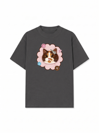 Áo Thun Relaxed Fit Cute Pink Flower Cat