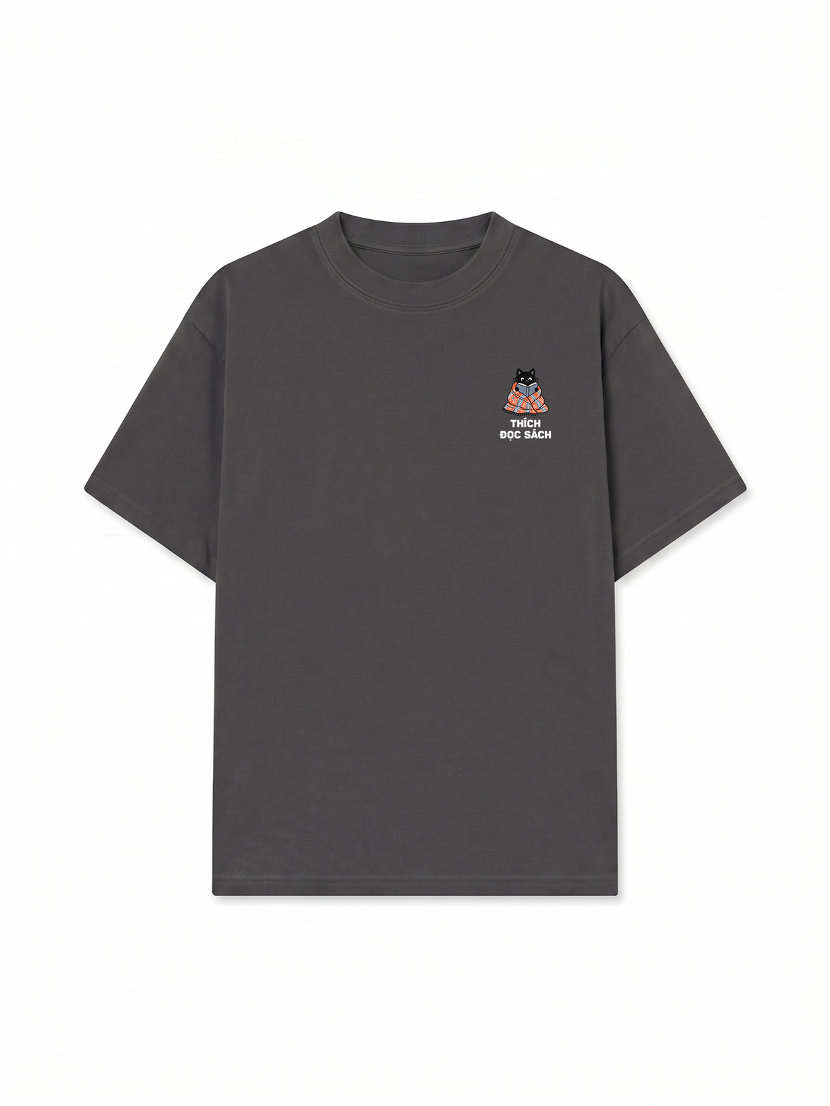 Áo Thun Relaxed Fit Thích Đọc Sách-Mèo Đen
