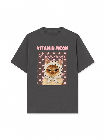 Áo Thun Relaxed Fit  Pink Dotty Vitamin Meow