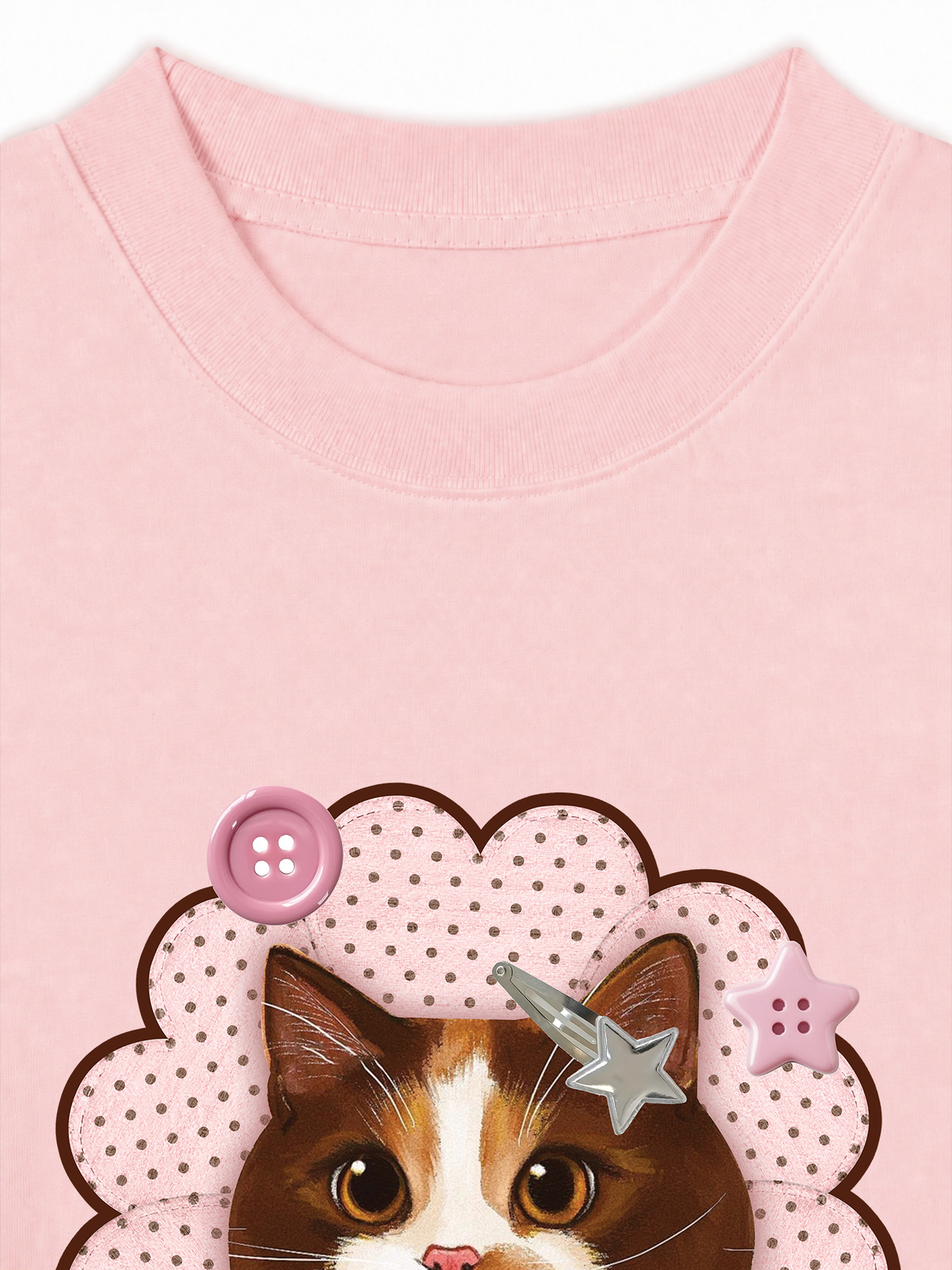 Áo Thun Relaxed Fit Cute Pink Flower Cat