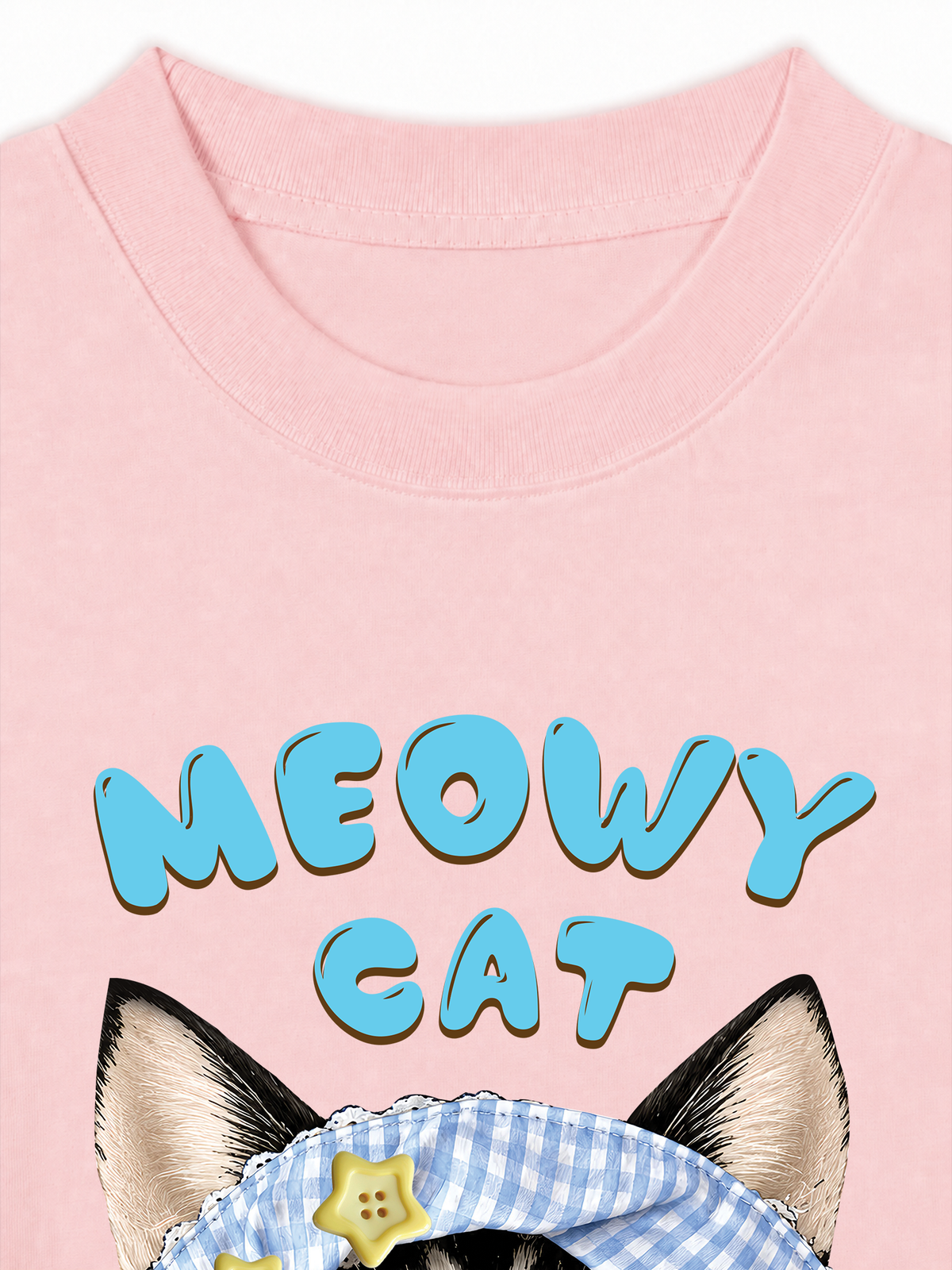 Áo Thun Relaxed Fit Blue Plaid Meowy Cat