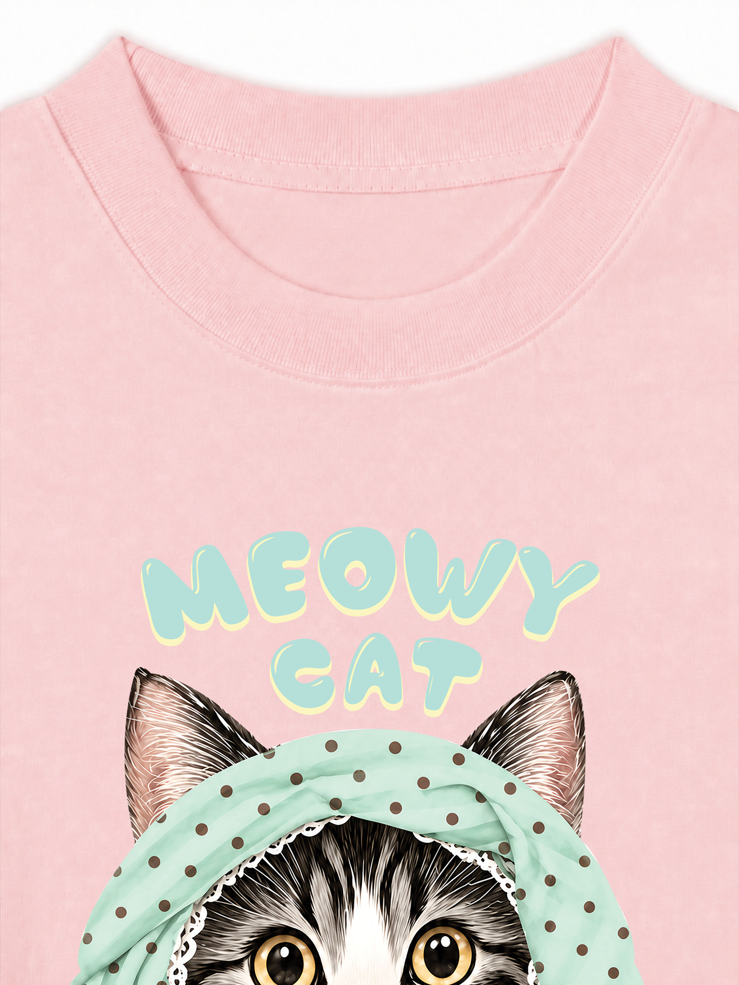 Áo Thun Relaxed Fit Meowy Cat Blue Tiffany Dots