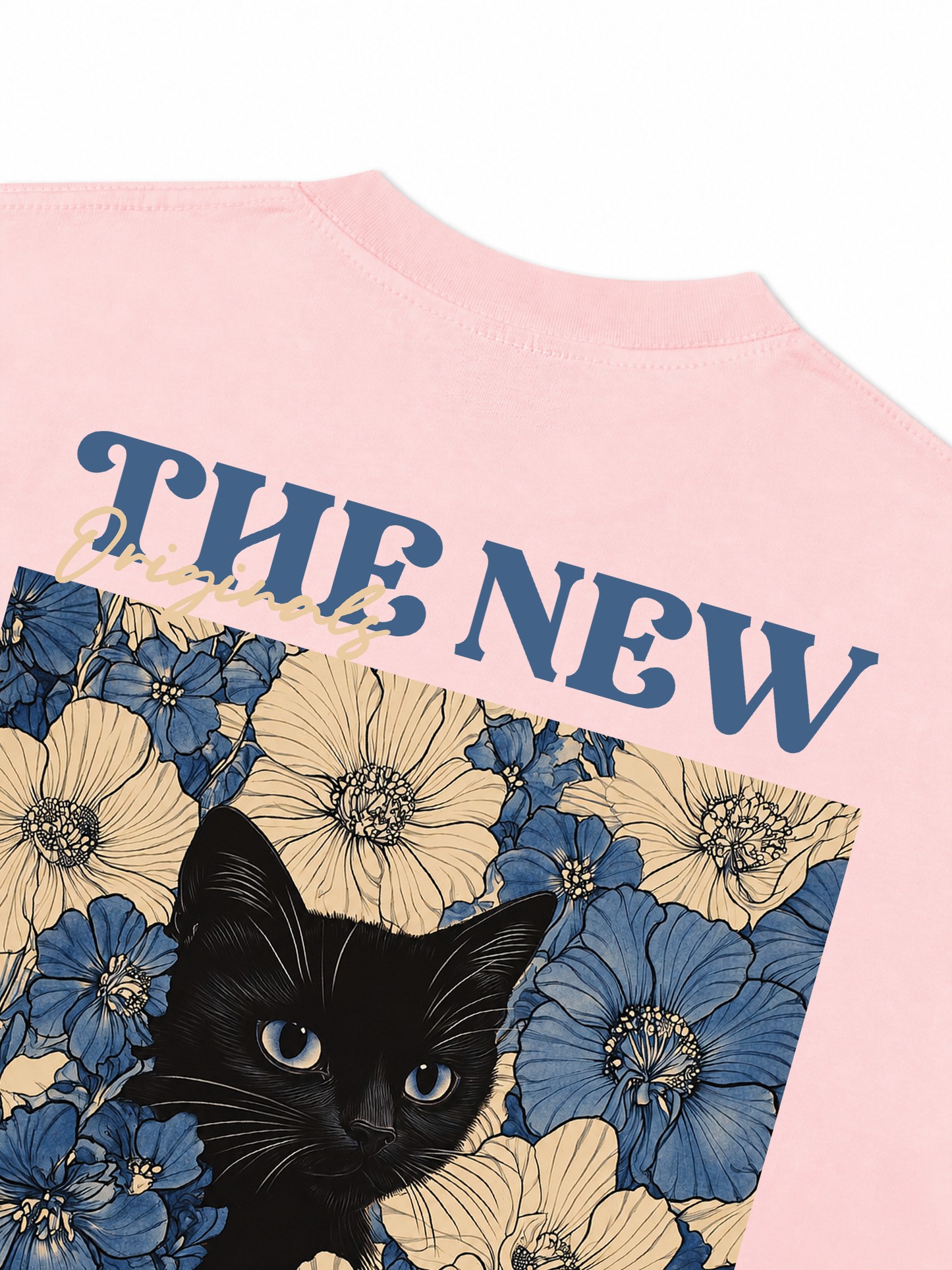 Áo Thun Relaxed Fit Blue Flower Cat