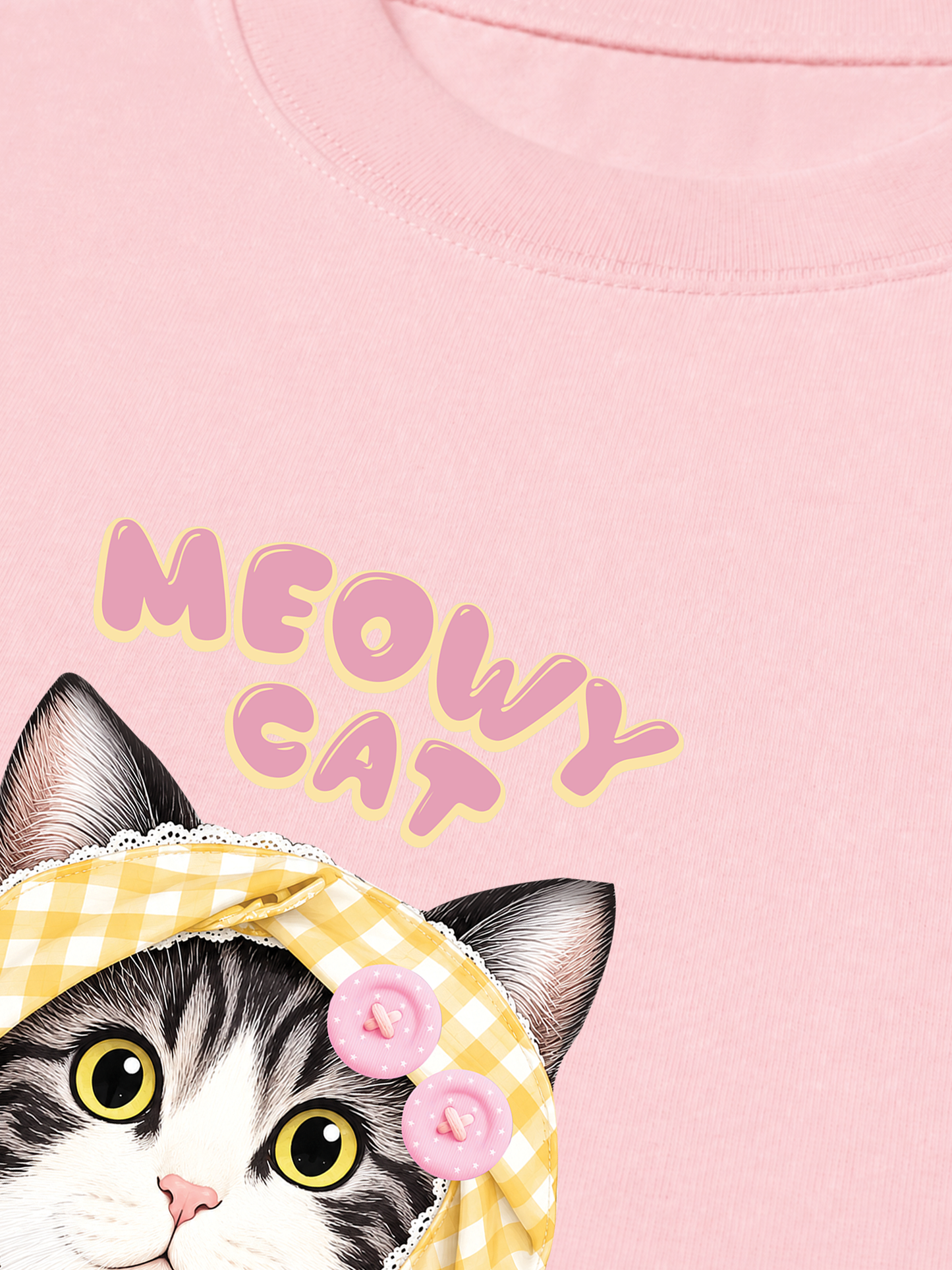 Áo Thun Relaxed Fit Meowy Cat Yellow Plaid