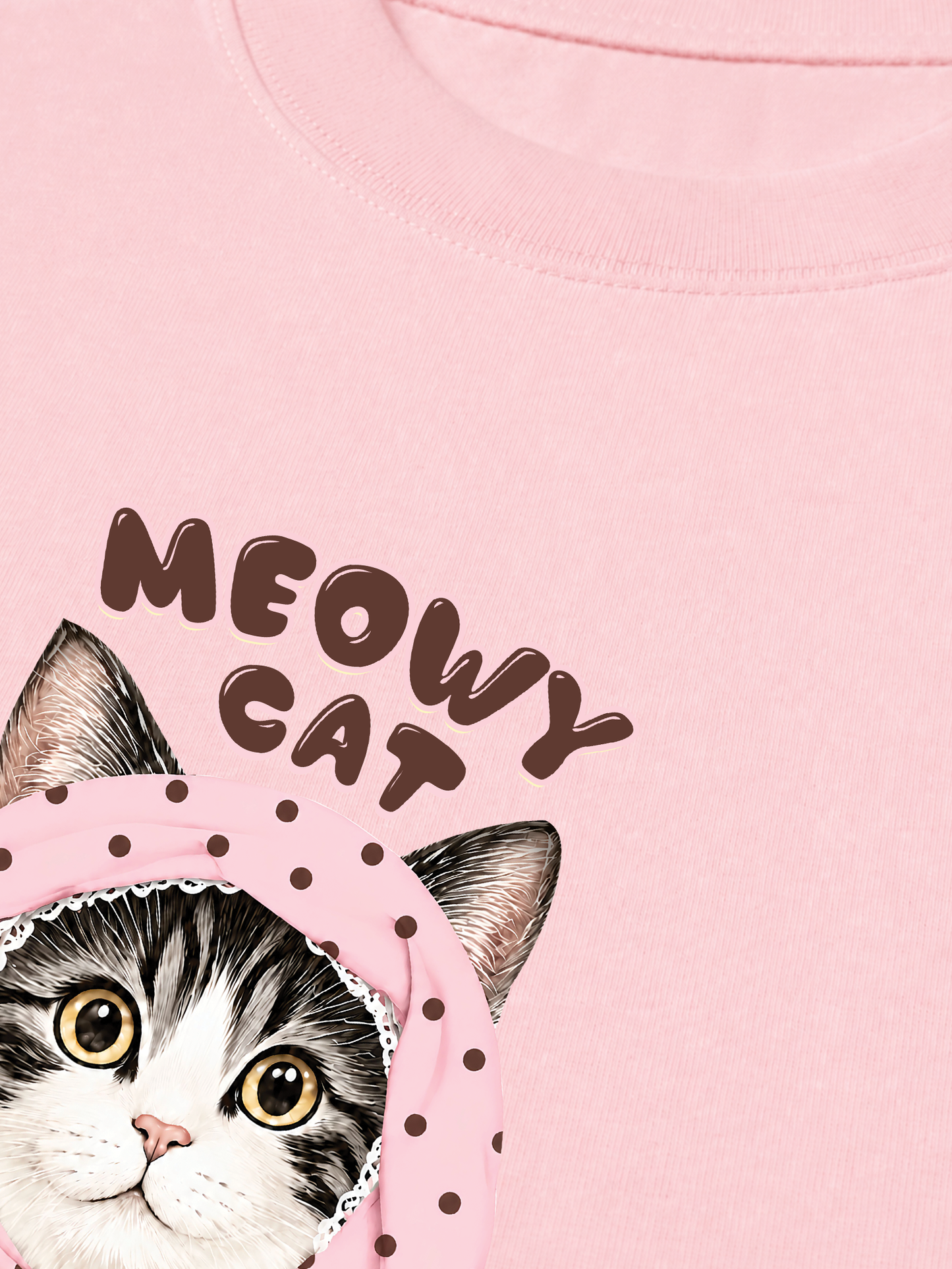 Áo Thun Relaxed Fit Meowy Cat Pink Polka