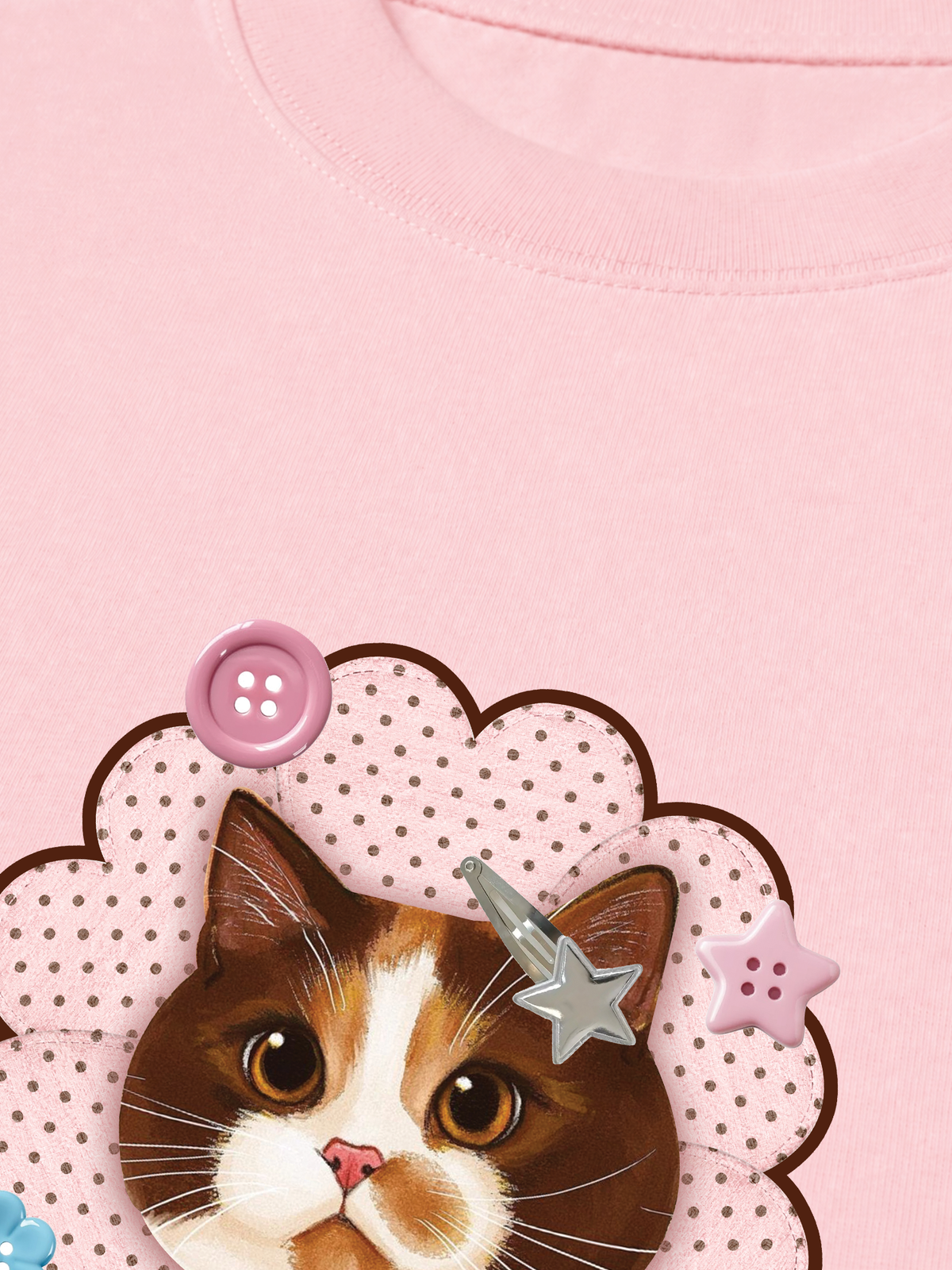 Áo Thun Relaxed Fit Cute Pink Flower Cat