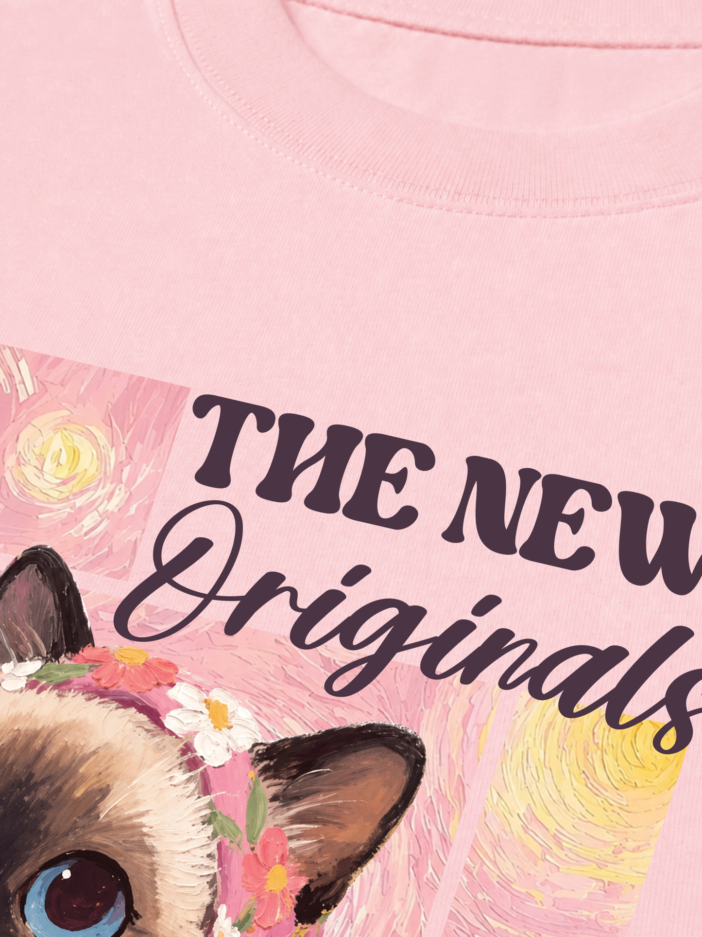 Áo Thun Relaxed Fit Pink Flower Cat