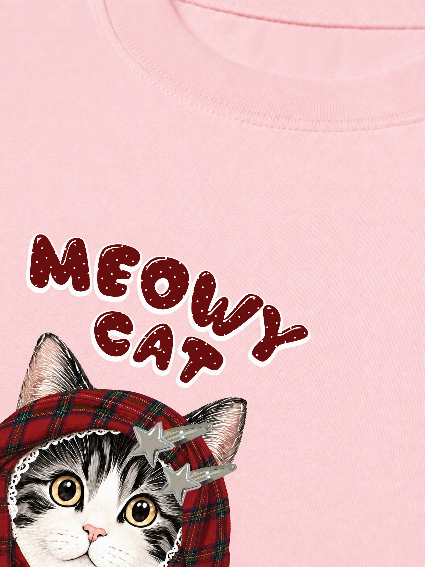 Áo Thun Relaxed Fit Meowy Cat Red Xmas Plaid